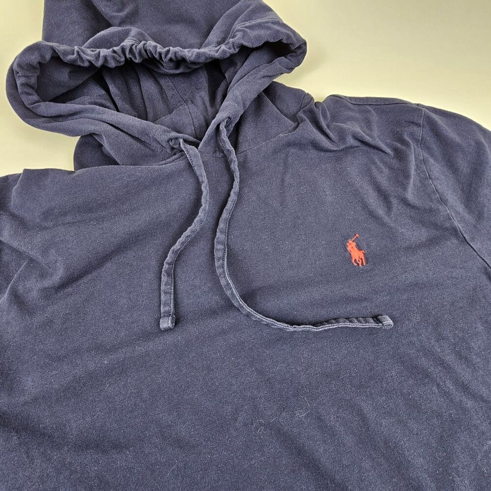 Polo Ralph Lauren Mens L Navy Hooded T Shirt Red Pony 100% Cotton Hoodie